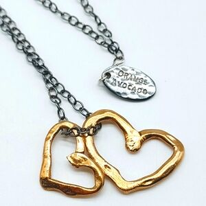 Sterling Silver Orange Avocado Open Heart Bronze Necklace